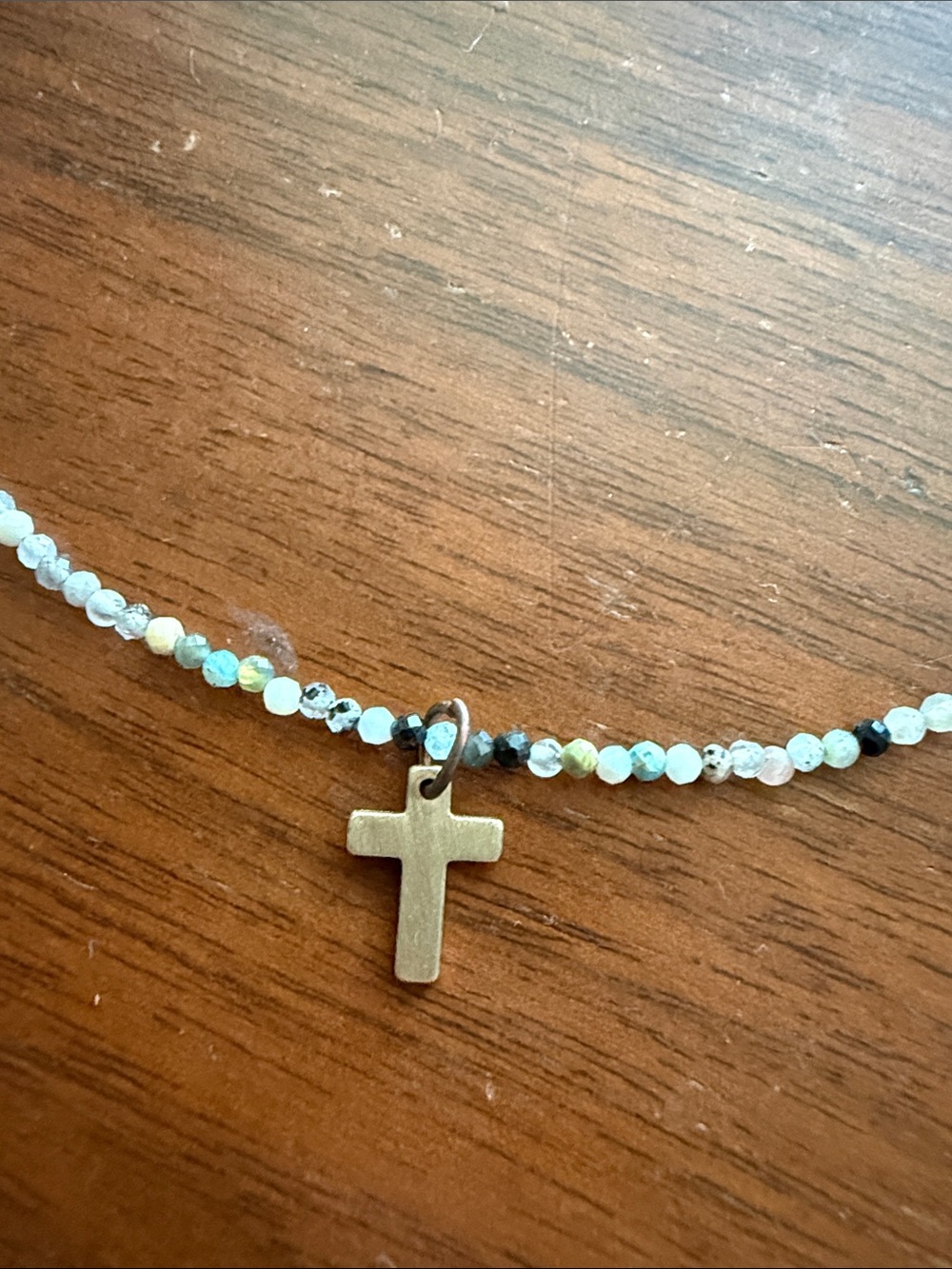 Beaded Cross Necklace - Multicolor Beads with Gold Cross